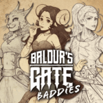 Baldur's Gate Baddies Podcast logo with the words "Baldur's Gate Baddies" and 3 characters in the background